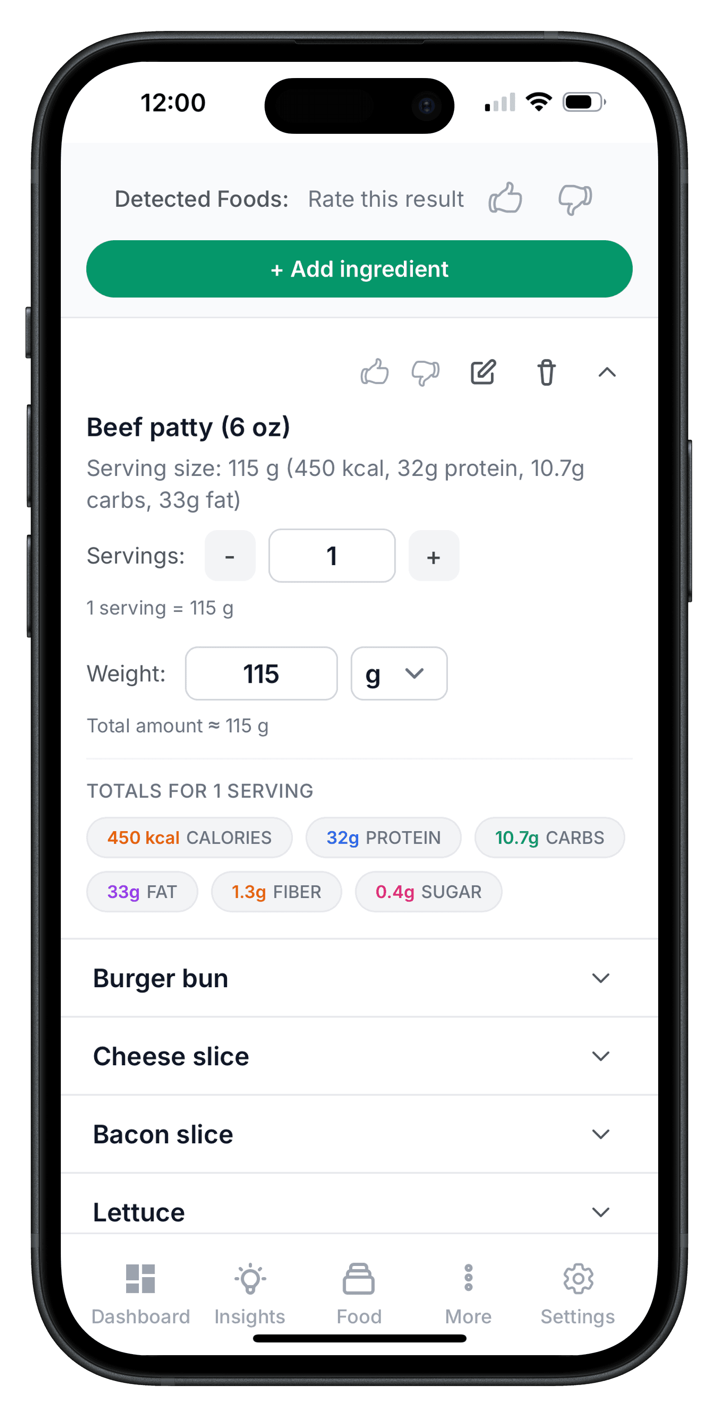 Expanded ingredient card