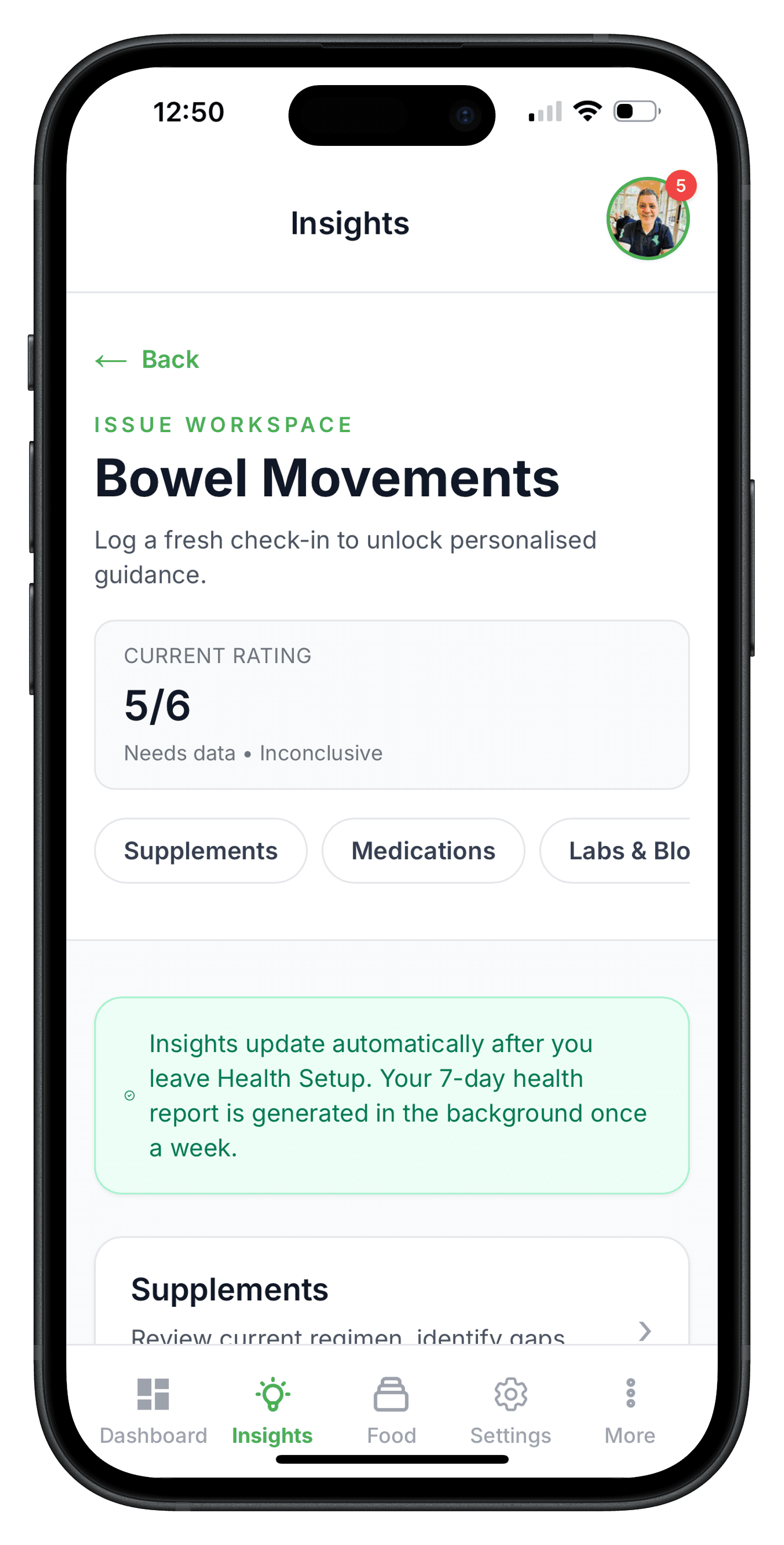 Health focus area tracking
