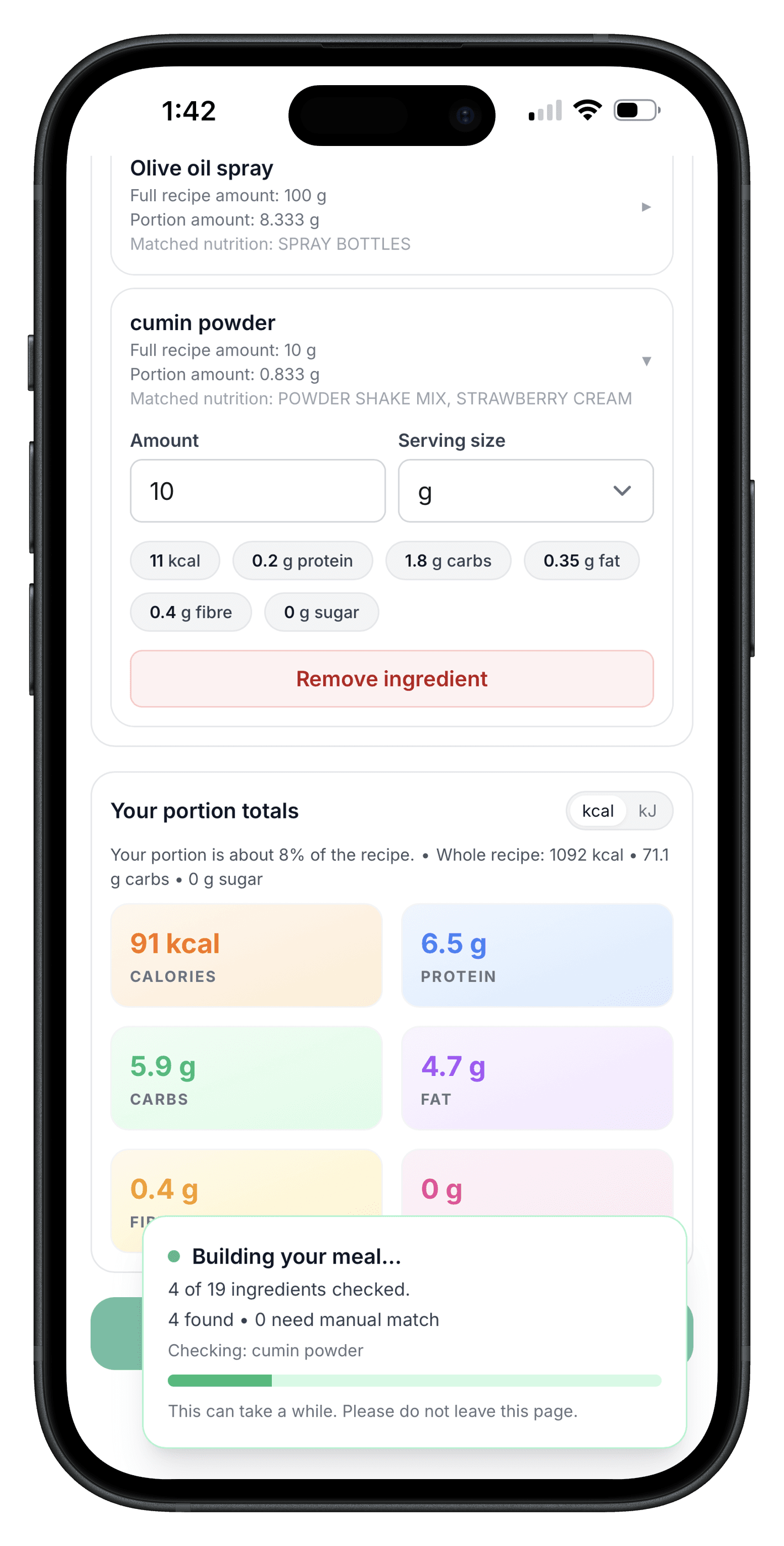 Recipe import screen